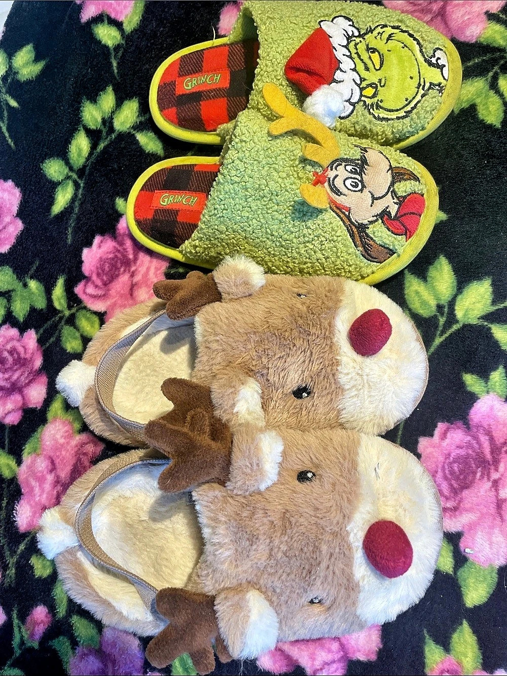 Dr. Seuss The Grinch and Max Slippers & Rudolph Plush slipper set